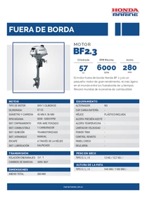 Motor Fuera de Borda Honda BF2.3 - Ficha Técnica