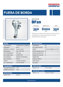 Motor Fuera de Borda Honda BF20 - Ficha Técnica