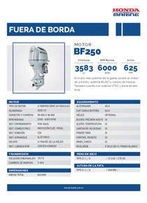 Motor Fuera de Borda Honda BF250 - Ficha Técnica