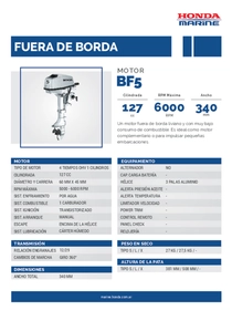 Motor Fuera de Borda Honda BF5 - Ficha Técnica