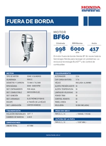 Motor Fuera de Borda Honda BF60 - Ficha Técnica