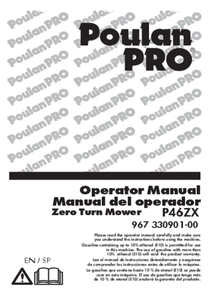 Tractor Radio Cero Poulan Pro P46ZX 22HP 42″ - Manual