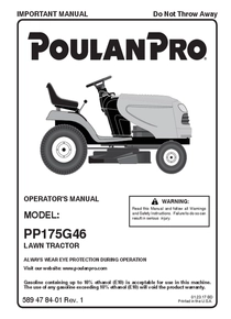 Mini Tractor Cortacesped Poulan Pro PP175G46 – Manual - Manual