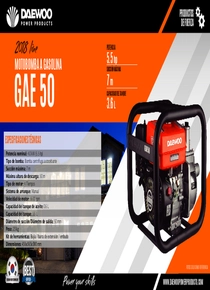 Motobomba Nafta Daewoo GAE50 - Ficha técnica