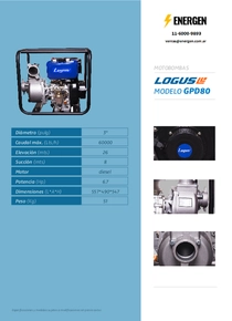 Motobomba Diesel Logus GPD80 - Ficha Técnica