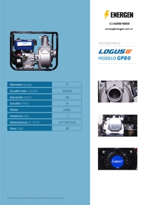 Motobomba Nafta Logus GP80 - Ficha Técnica