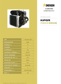 Motor Diesel Kipor KM2V80 - Ficha Técnica