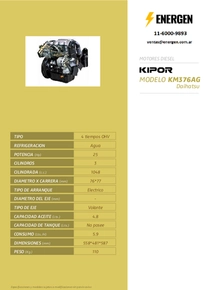 Motor Diesel Kipor KM376AG - Ficha Técnica