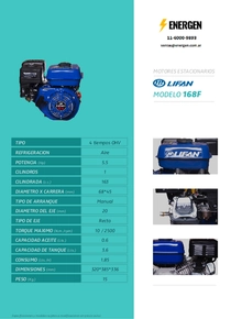 Motor Nafta Lifan 168-F - Ficha Técnica