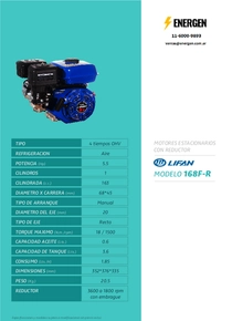 Motor Nafta Lifan 168-F-R - Ficha Técnica