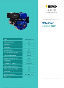 Motor Nafta Lifan 188-F - Ficha Técnica