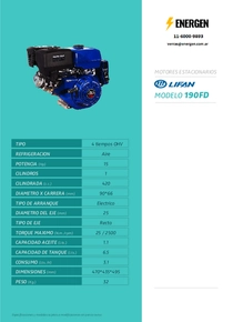 Motor Nafta Lifan 190-FD - Ficha Técnica